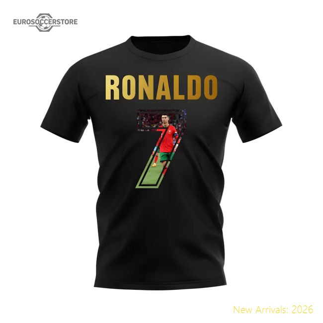 Cristiano Ronaldo Name And Number Portugal T-Shirt (Black)-Football Shirts Shop