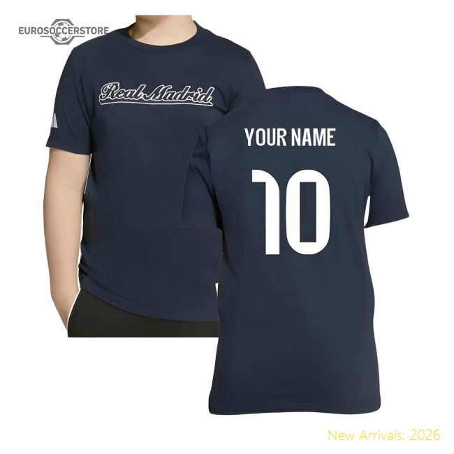 2025-2026 Real Madrid US Tee (Legend Ink) - Navy (Your Name)-Football Shirts Shop