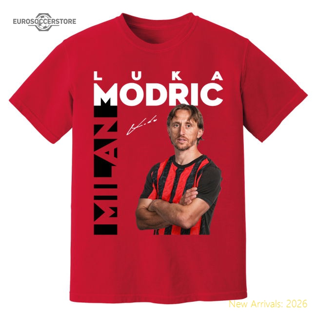 Luka Modric AC Milan New Signing T-Shirt (Red)-Football Shirts Shop