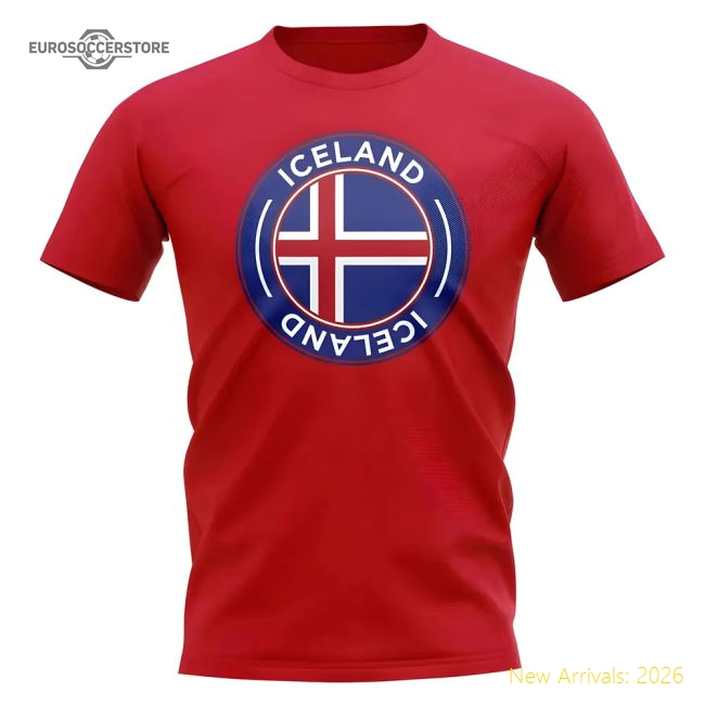 Iceland Football Badge T-Shirt (Red)-Football Shirts Shop