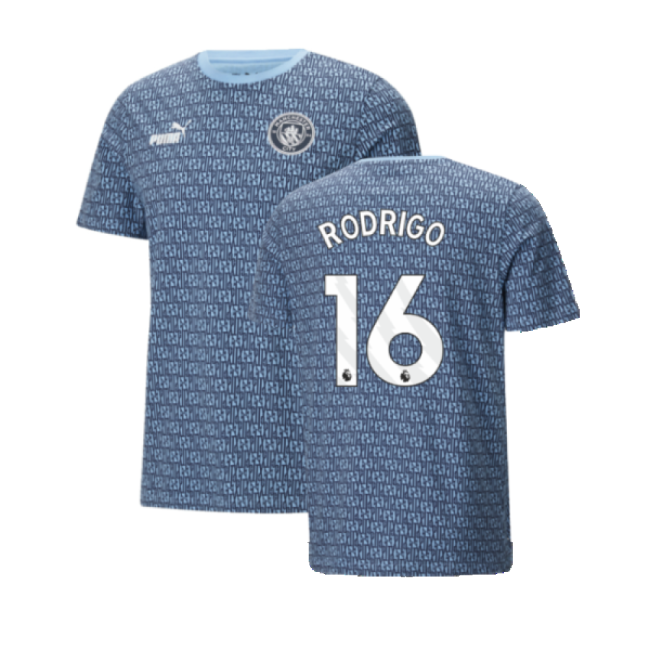 2024-2025 Man City ftblCulture Tee AOP (Navy) - Kids (Rodrigo 16)-Football Shirts Shop