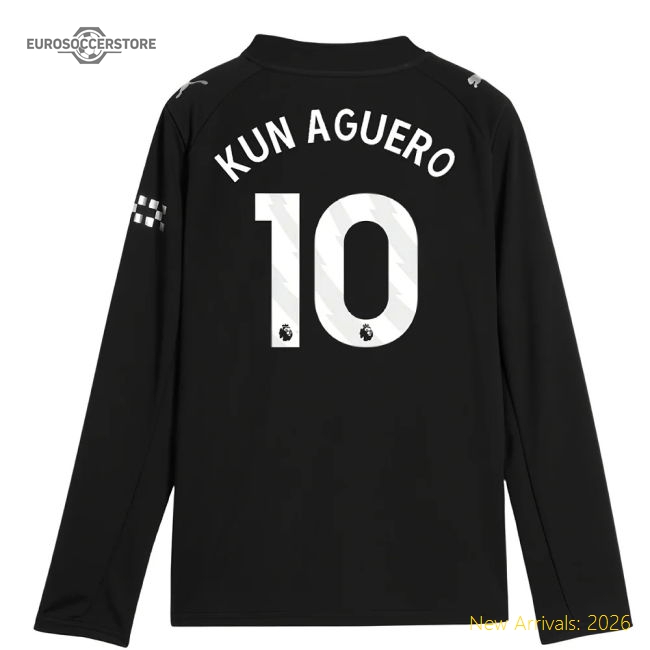 2025-2026 Man City Long Sleeve Away Shirt (Kids) (Kun Aguero 10)-Football Shirts Shop
