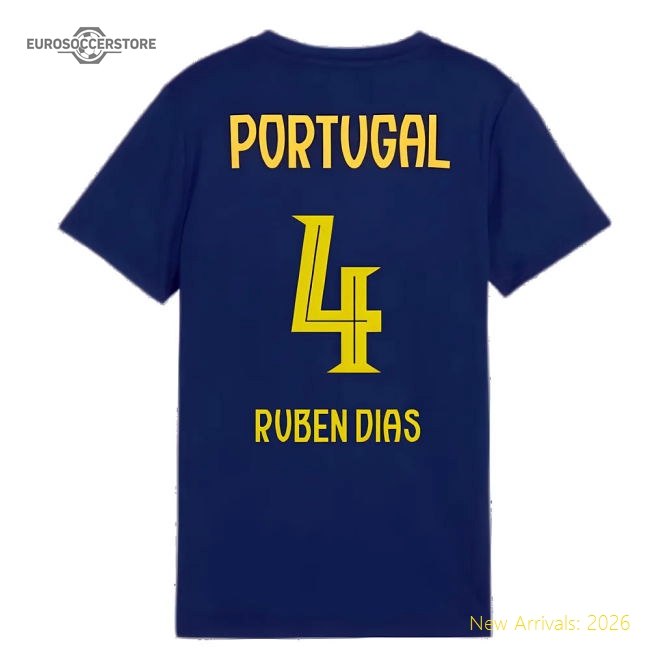 2025-2026 Portugal Casuals Tee (Persian Blue) - Kids (Ruben Dias 4)-Football Shirts Shop