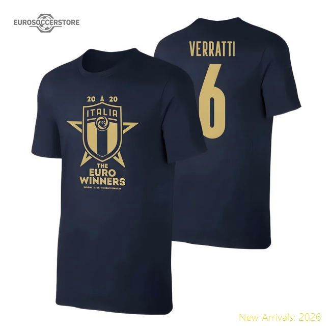 Italy WINNERS Euro 2020 (Verratti 6) Dark Blue-Football Shirts Shop