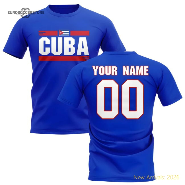 Personalised Cuba Fan Football T-Shirt (blue)-Football Shirts Shop