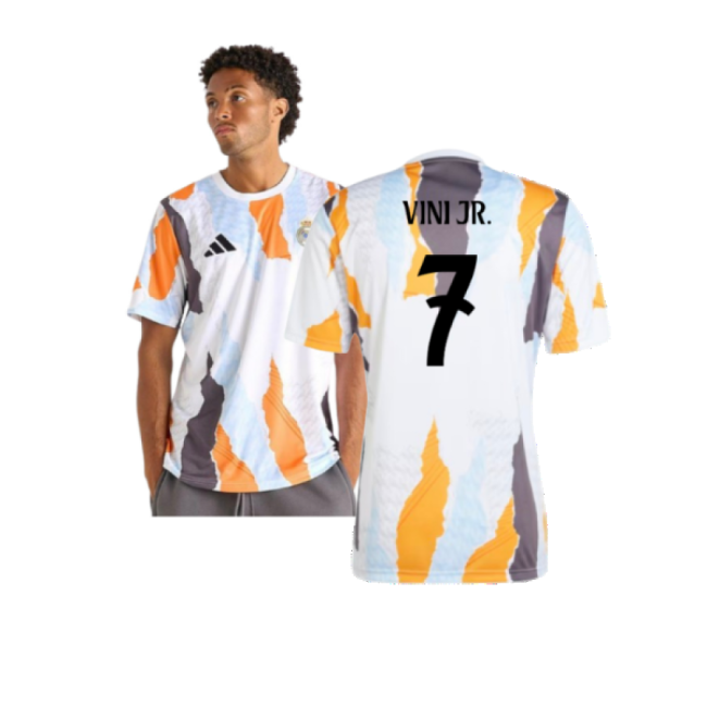 2024-2025 Real Madrid Pre-Match Shirt (White/Crew Orange) (Vini Jr. 7)-Football Shirts Shop
