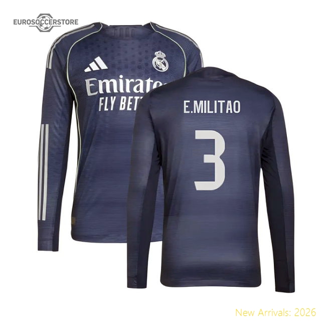 2025-2026 Real Madrid Long Sleeve Away Shirt (E.Militao 3)-Football Shirts Shop