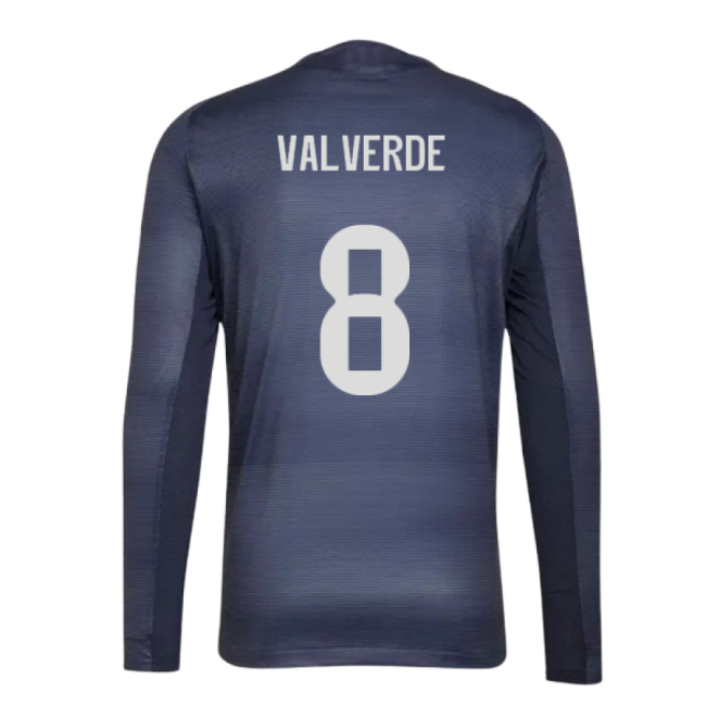 2025-2026 Real Madrid Long Sleeve Away Shirt (Valverde 8)-Football Shirts Shop