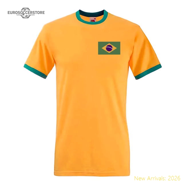 Pele Brazil Ringer Tee (yellow)-Football Shirts Shop