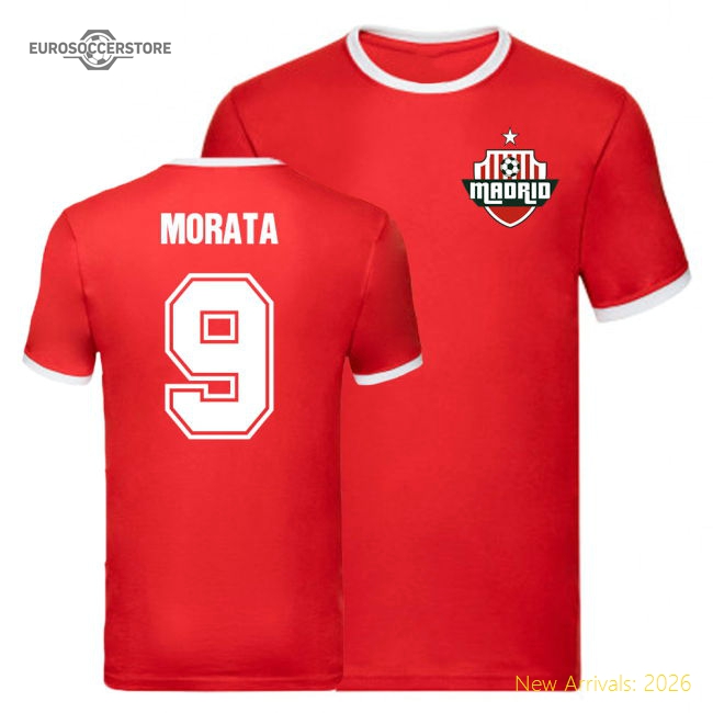 Alvaro Morata Atletico Madrid Ringer Tee (Red)-Football Shirts Shop