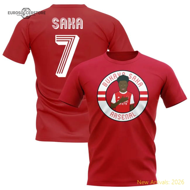Bukayo Saka Arsenal Illustration T-shirt (Red)-Football Shirts Shop