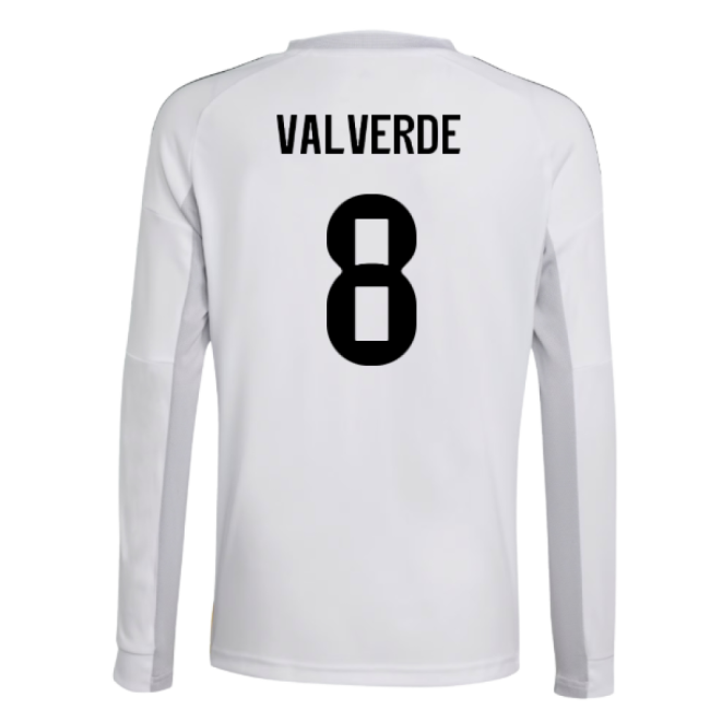 2025-2026 Real Madrid Long Sleeve Home Shirt (Kids) (Valverde 8)-Football Shirts Shop