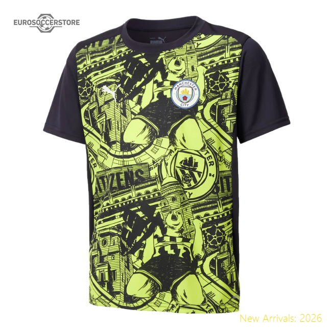 2024-2025 Man City Pre-Match Shirt (Yellow Glow) - Kids (De Bruyne 17)-Football Shirts Shop