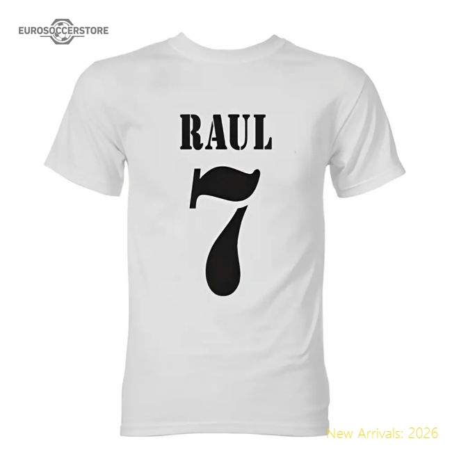 Raul Real Madrid Retro Style T-Shirt (White)-Football Shirts Shop