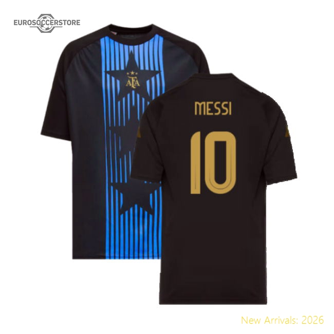 2024-2025 Argentina Pre-Match Shirt (Black) - Kids (MESSI 10)-Football Shirts Shop