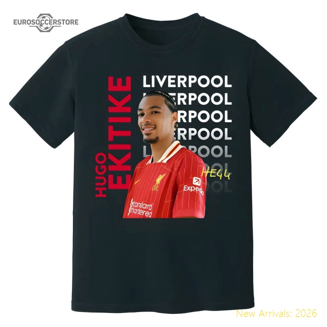 Hugo Ekitike Liverpool New Signing T-Shirt (Black)-Football Shirts Shop