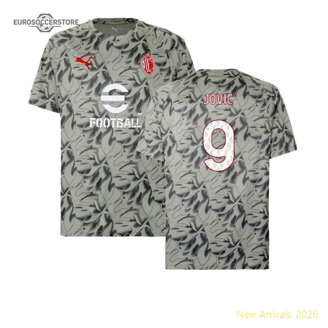 2025-2026 AC Milan Warm Up Jersey (Smokey Gray) (Jovic 9)-Football Shirts Shop