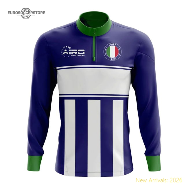 Italy Concept Football Half Zip Midlayer Top (Blue-White)-Football Shirts Shop