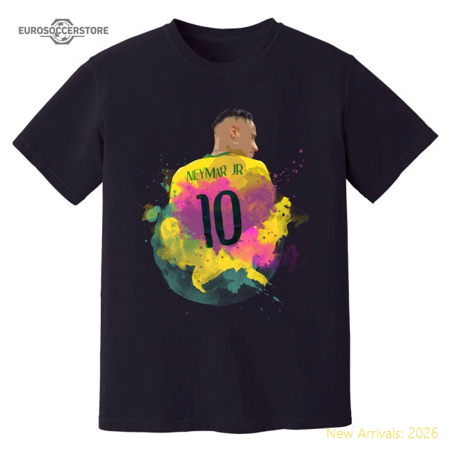Neymar Brazil Art T-Shirt (Black)-Football Shirts Shop