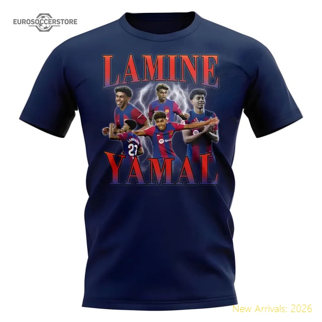 Lamine Yamal Barcelona Bootleg T-Shirt (Navy)-Football Shirts Shop