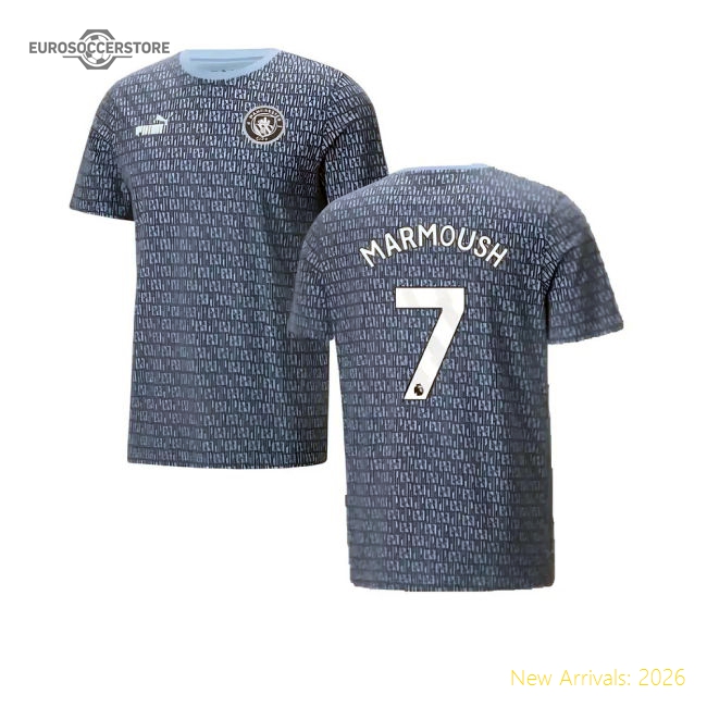 2024-2025 Man City ftblCulture Tee AOP (Navy) - Kids (Marmoush 7)-Football Shirts Shop
