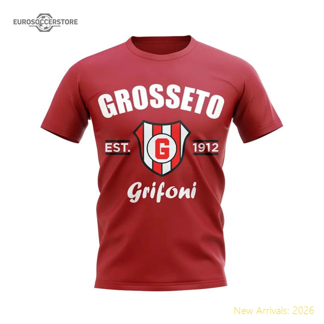 Grosseto Established Football T-Shirt (Red)-Football Shirts Shop