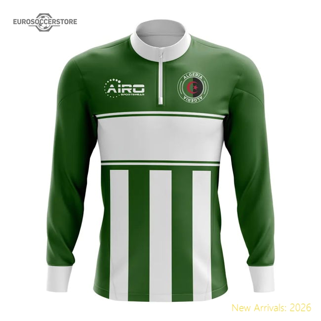 Algeria Concept Football Half Zip Midlayer Top (Green-White)-Football Shirts Shop