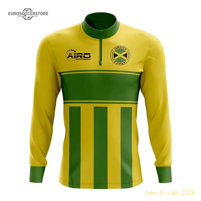 Jamaica Concept Football Half Zip Midlayer Top (Yellow-Green)-Football Shirts Shop
