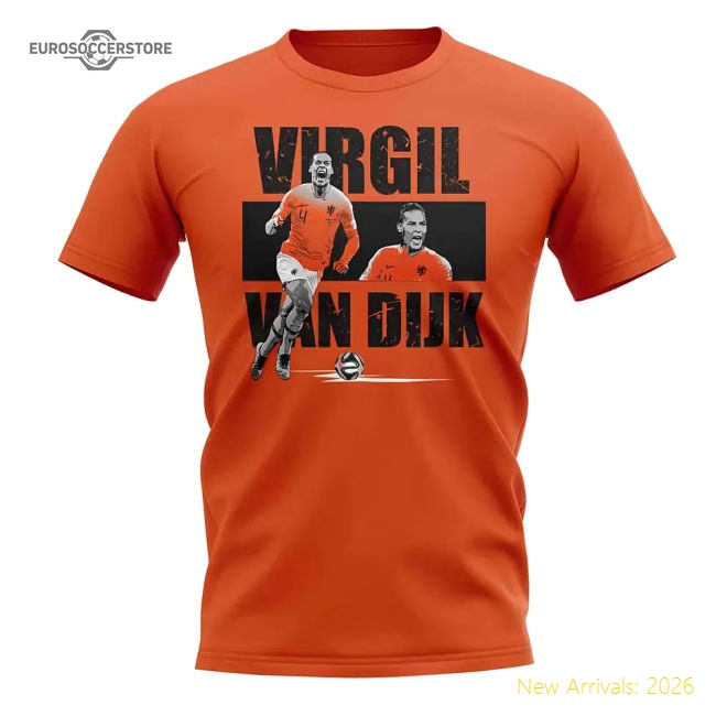 Virgil van Dijk Player Collage T-Shirt (Orange)-Football Shirts Shop