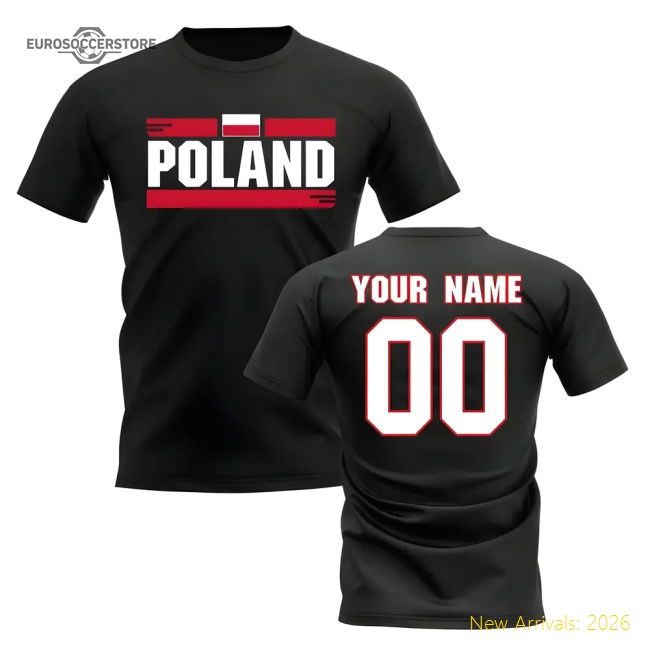 Personalised Poland Fan Football T-Shirt (black)-Football Shirts Shop