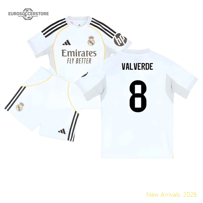 2025-2026 Real Madrid Home Youth Kit (Valverde 8)-Football Shirts Shop