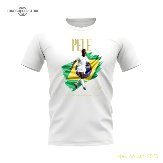 Pele Brazil Image T-Shirt (White)-Football Shirts Shop