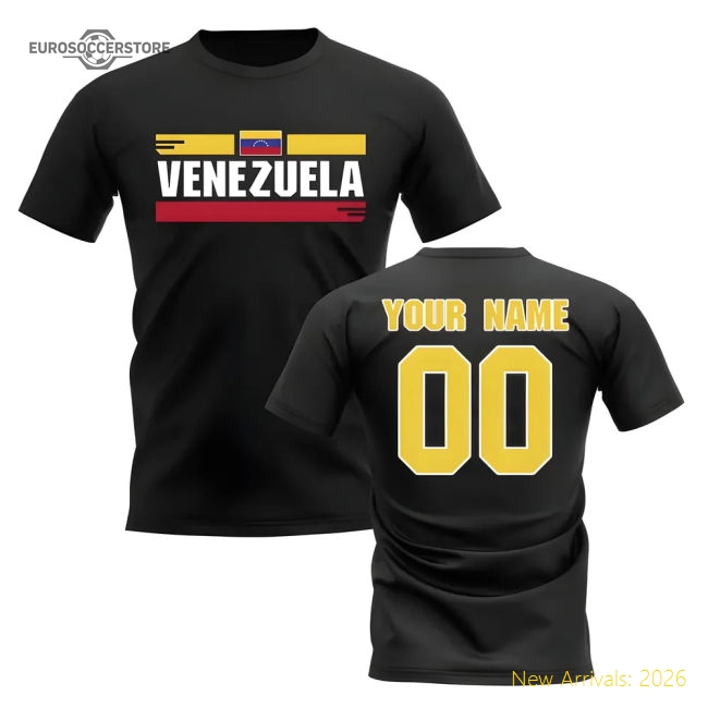 Personalised Venezuela Fan Football T-Shirt (black)-Football Shirts Shop