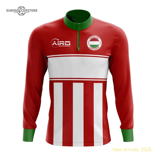 Hungary Concept Football Half Zip Midlayer Top (Red-White)-Football Shirts Shop