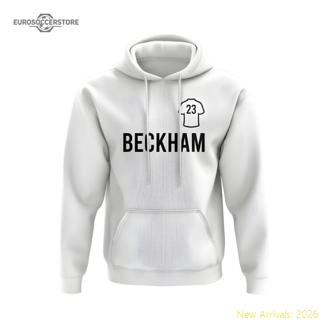 David Beckham Real Madrid Number Hoody (White)-Football Shirts Shop