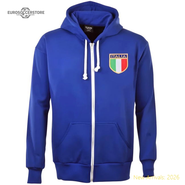 Italy 1975 Vintage Rugby Zipped Hoodie - Royal-Football Shirts Shop