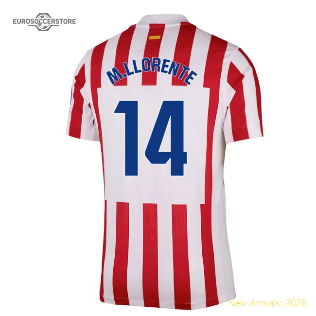 2025-2026 Atletico Madrid Home Authentic Shirt (M.Llorente 14)-Football Shirts Shop
