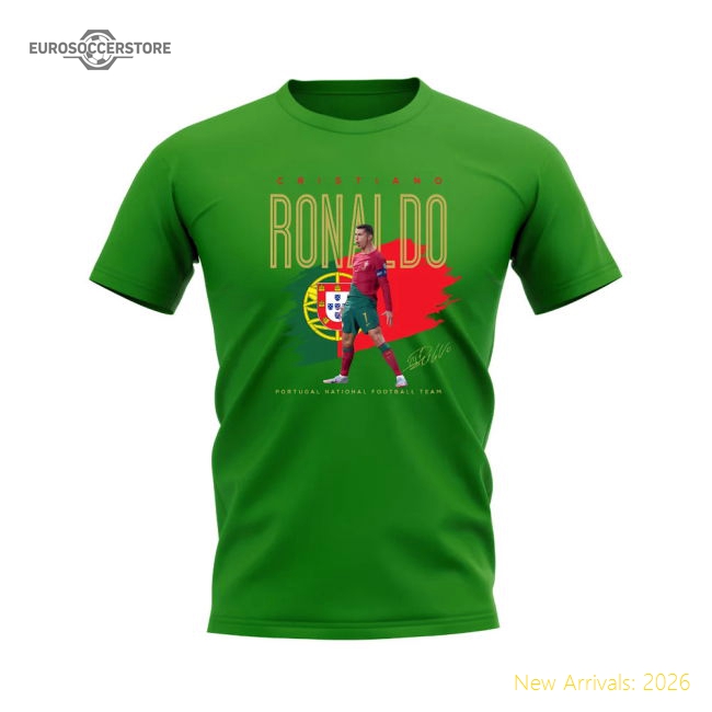 Cristiano Ronaldo Portugal Football Celebration T-Shirt (Green)-Football Shirts Shop