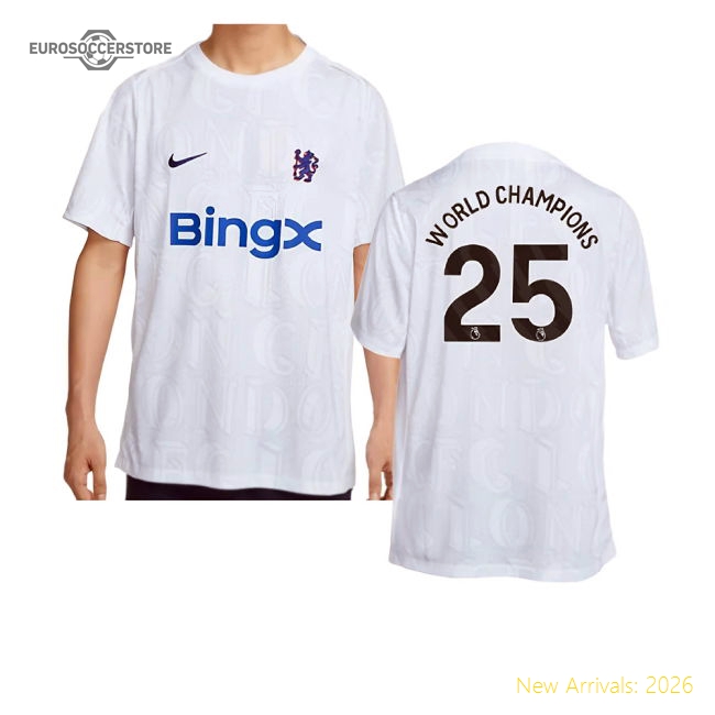 2025-2026 Chelsea Academy Pro Pre-Match Football Top (White) (World Champions 25)-Football Shirts Shop
