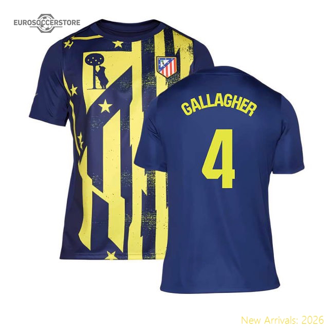 2025-2026 Atletico Madrid Pre-Match Shirt (Blue-Yellow) (Gallagher 4)-Football Shirts Shop