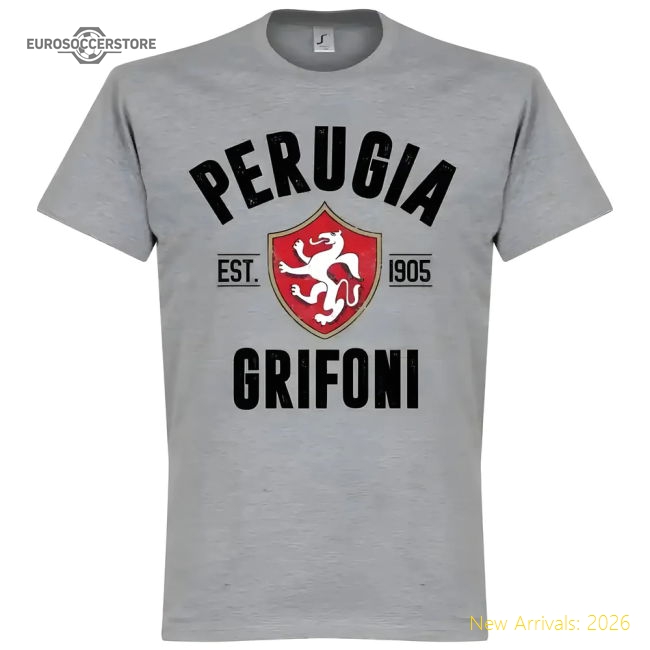 Perugia Established T-shirt - Grey Marl-Football Shirts Shop