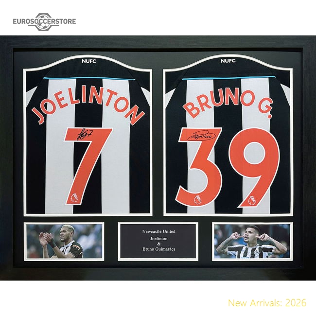 Newcastle United FC Bruno Guimaraes & Joelinton Signed Shirts (Dual Framed)-Football Shirts Shop