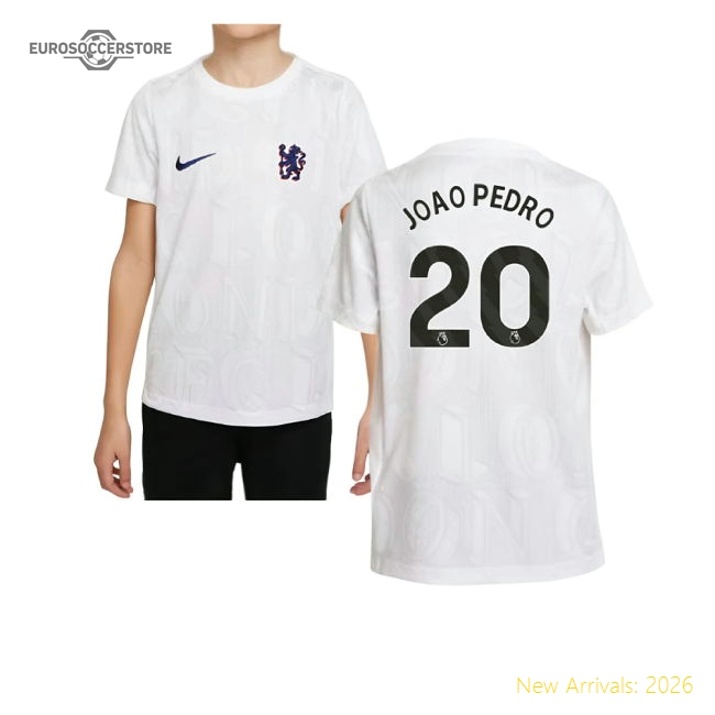 2025-2026 Chelsea Pre-Match Shirt (White) - Kids (Joao Pedro 20)-Football Shirts Shop
