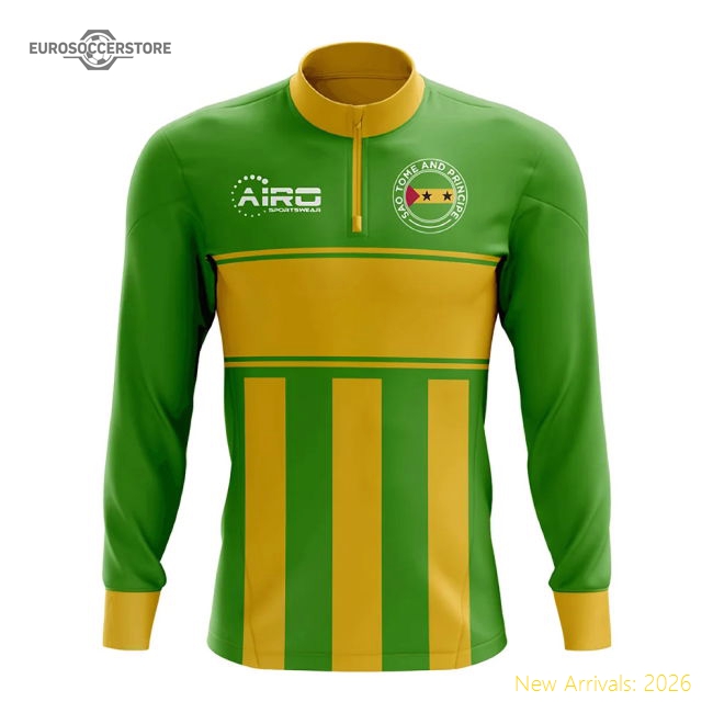 Sao Tome and Principe Concept Football Half Zip Midlayer Top (Green-Yellow)-Football Shirts Shop