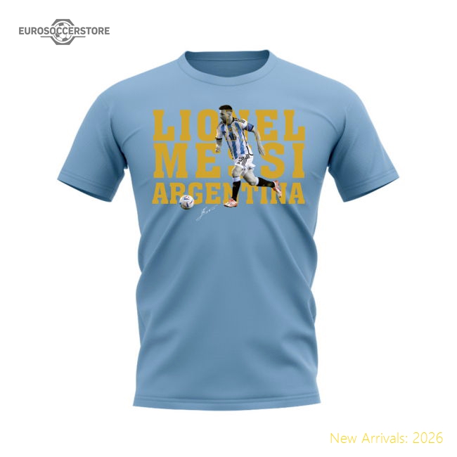 Lionel Messi Argentina Player Tee (Sky Blue)-Football Shirts Shop