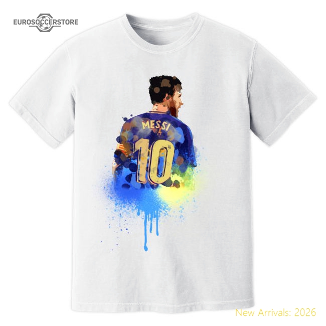 Lionel Messi Barcelona Art T-Shirt (White)-Football Shirts Shop