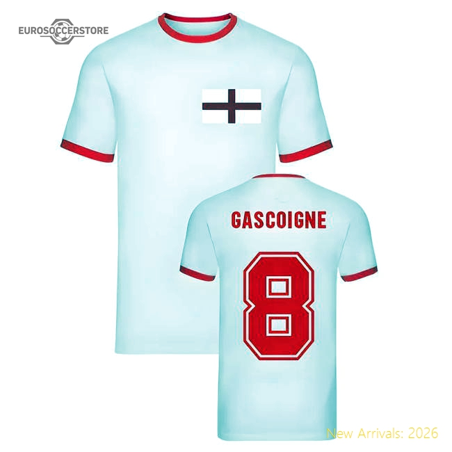 Paul Gascoigne England Ringer Tee (White)-Football Shirts Shop