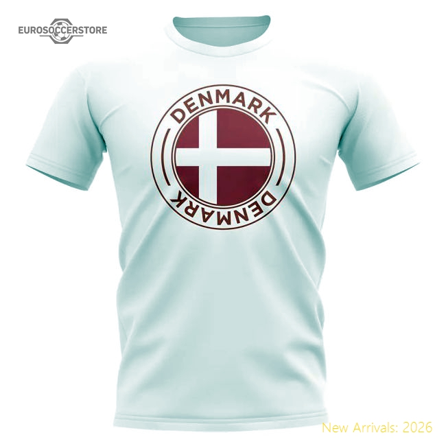 Denmark Football Badge T-Shirt (White)-Football Shirts Shop