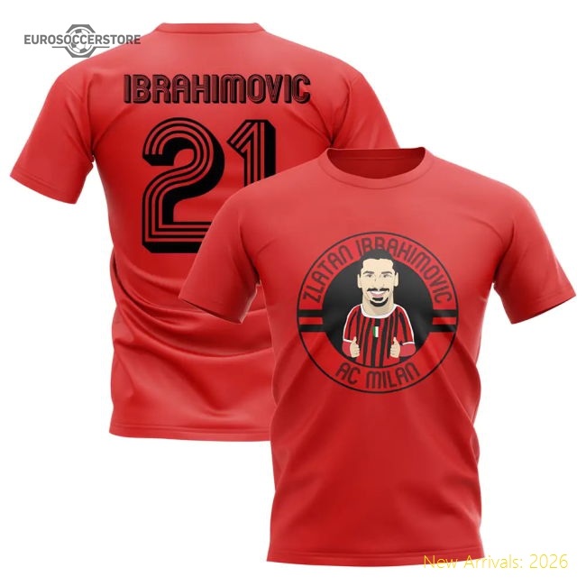 Zlatan Ibrahimovic AC Milan Illusration T-Shirt (Red)-Football Shirts Shop