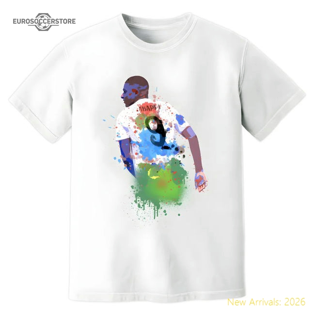 Kylian Mbappe Real Madrid Art T-Shirt (White)-Football Shirts Shop